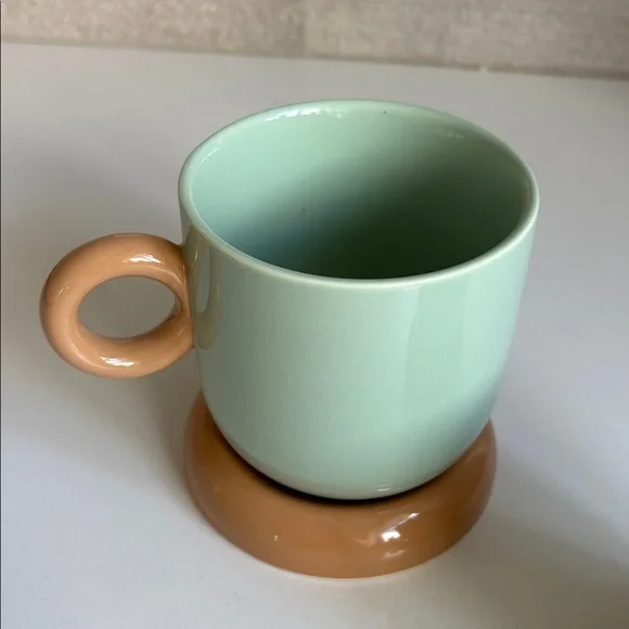 Anthropologie Rika light green and Tan Coffee Mug Set - Picture 3 of 4